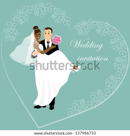 Wedding Invitation International Couple Caucasian African Stock