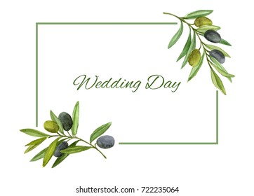 Wedding invitation, save the date cards. Template with green olive branches