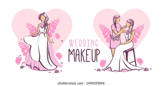 Wedding makeup artist.
Beautiful bride makeup. Bride with pink flowers and heart. - Powered by Shutterstock