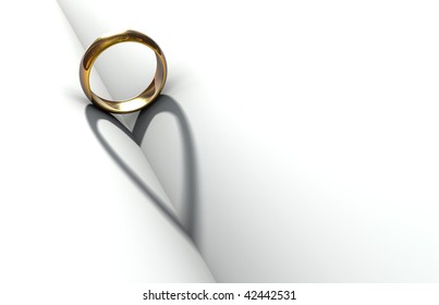 Wedding ring casting a heart-shaped shadow on the diary page.