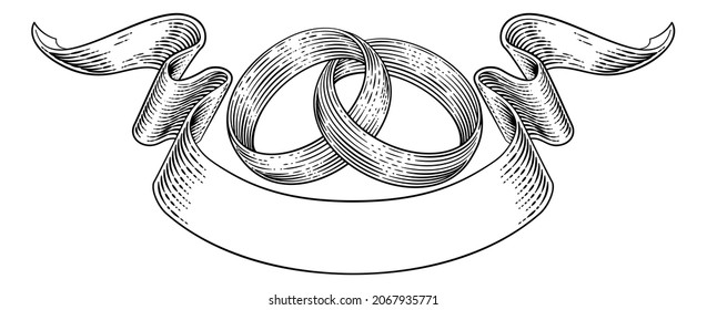 Wedding rings or bands intertwined in a vintage woodcut retro style wedding or engagement invite design - Powered by Shutterstock