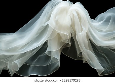Wedding Tulle Effect Overlay. Elegant Sheer Fabric, Bride Photography, Veiling Style, Soft White Cloth for Classic and Romantic Design. Generative AI.