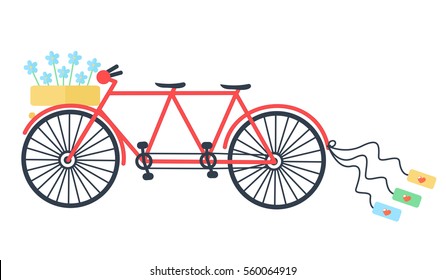 Wedding Vintage Tandem Bicycle Icon Llustration Isolated. Elegant Style Design