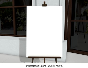 Wedding White Board, Welcome Sign Mockup , Outdoors. Greeting Template. Isolated With Clipping Mask. 3d Render.