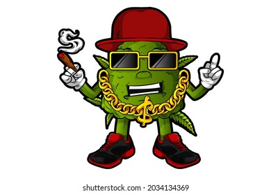 It's A Weed Bud As A Gangster, Wearing A Hat And Glasses With A Cuban Link Chain With Shoes