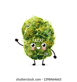 Weed Bud With Hand Drawing Graphic Elements. Happy Smiling Cute Marijuana Cannabis. Cartoon Character Illustration Desin. Isolated On White Background. Weed,marijuana,cannabis Character Concept