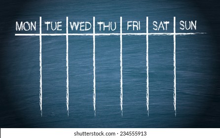 Weekly Calendar On Blue Chalkboard