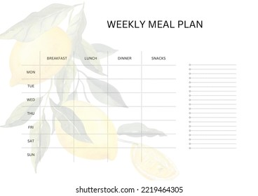 Weekly Meal Plan With Lemons