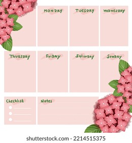 Weekly planner for dairy. This is weekly planner with Hydrangea theme.