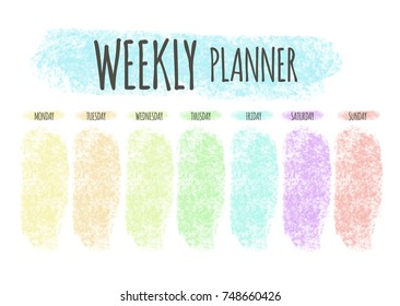 Weekly planner. Horizontal blank form. Format A4. Cute page for notes. Notebooks,decals, diary, school accessories. Cute romantic planner page. Weekly Planner Template. Organizer and Schedule. - Powered by Shutterstock