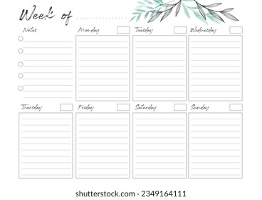 Weekly Planner Paper Do to List Organizer Note Template Printable