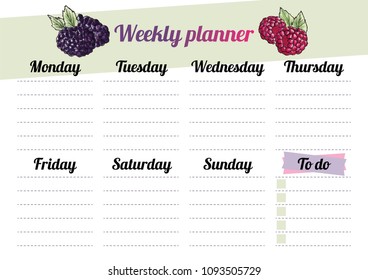 Weekly Planner Template Horizontal Blank Form Stock Illustration ...