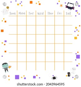 Weekly timetable - Printable notepad or sticky note for digital papers, journal and printable planners - Happy Halloween Planner Collection