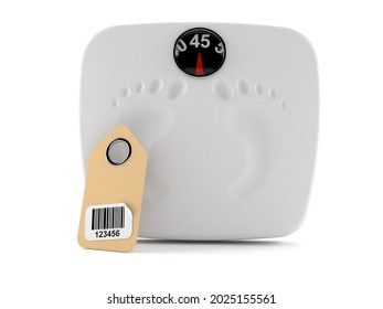 Weight scale with barcode isolated on white background. 3d illustration