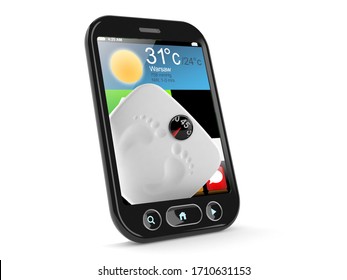 Weight scale inside smartphone isolated on white background. 3d illustration