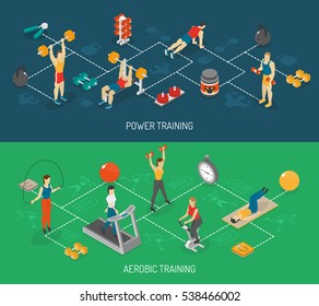 Weight strength and fitness training in sport center 2 isometric horizontal banners set abstract isolated  illustration  - Powered by Shutterstock