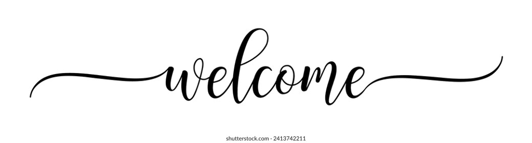 Welcome – Calligraphy brush text banner with transparent background.