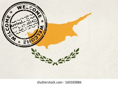 Welcome To Cyprus Flag With Passport Stamp 