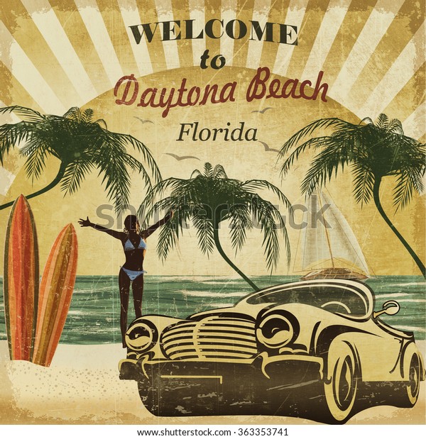 Welcome to Daytona\
Beach,Florida retro\
poster.