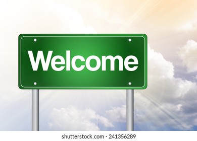 Welcome Green Road Sign Business Concept Stock Illustration 241356289 ...