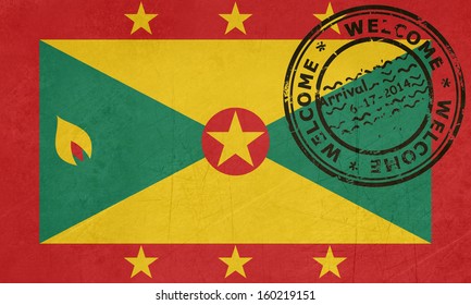 Welcome To Grenada Flag With Passport Stamp 