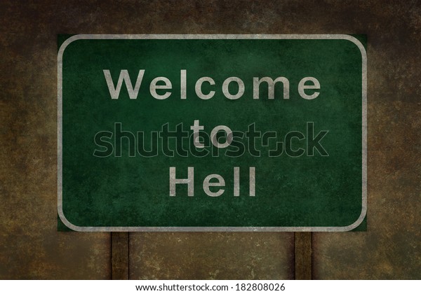 Welcome Hell Highway Road Side Sign Stock Illustration