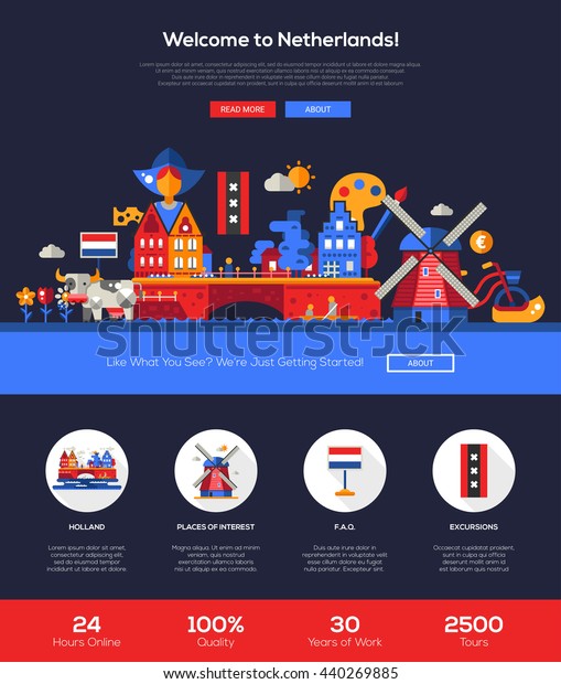 Welcome to Holland travel web site one page template layout with header, ba...