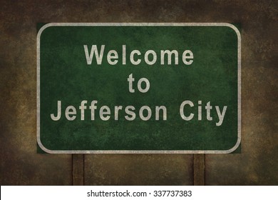 Welcome to Jefferson City road sign illustration with distressed ominous background