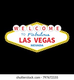 Welcome to Las Vegas sign icon. Classic retro symbol. Nevada sight showplace. Flat design. Black background. Isolated. 