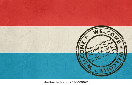 Welcome To Luxembourg Flag With Passport Stamp 