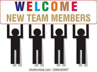 Welcome New Team Members, Greeting From The Current Team, Men Icon Holding The Banner, Banner Illustration.