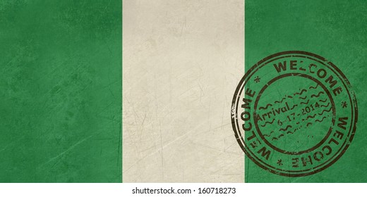 Welcome To Nigeria Flag With Passport Stamp 