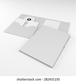 Welcome Pack. Open And Closed Folder With Sheet, Brochures And CD