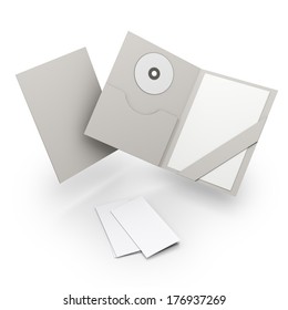 Welcome Pack. Open And Shut Folder With Fliers And CD Isolated. Render