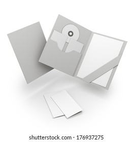 Welcome Pack. Open And Shut Folder With Fliers And CD Isolated. Render