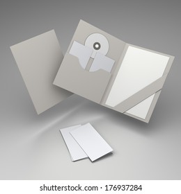 Welcome Pack. Open And Shut Folder With Fliers And CD Isolated. Render