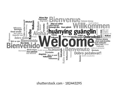 Welcome phrase in 78 different languages. Words cloud concept