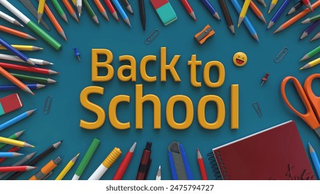 Welcome to school 3d lettering surrounded by pencils and lots of school supplies. Back to school concept. - Powered by Shutterstock