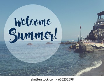 Welcome Summer Banner With Sea Photo Background