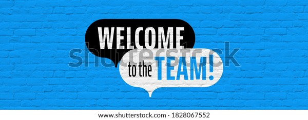 Welcome to the team on\
blue background