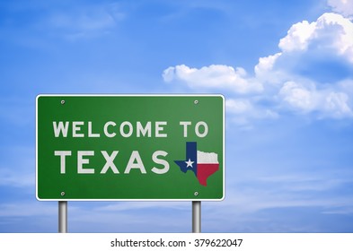 Welcome To US State Of Texas - Road Sign