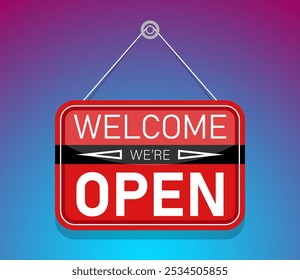 Welcome we're open sign door illustration - Powered by Shutterstock