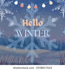 "Welcome winter with a frosty vibe! Embrace the chilly season with snowflakes, cozy lights, and serene landscapes. #HelloWinter" - Powered by Shutterstock