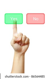 Well Shape Hand Pressing On Yes Button, Choosing The Right Thing To Do For Your Future