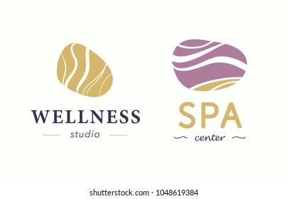 Wellness and spa center logo with abstract stylized stone isolated on white background. Also good for beauty and yoga studio, massage salon, health care centers, fashion insignia design.