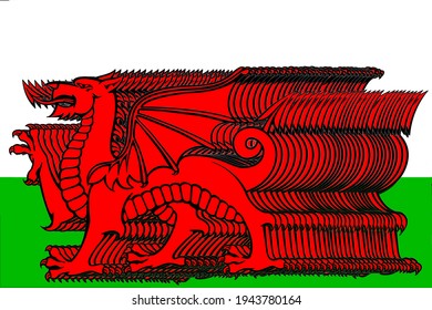 Welsh Flag With 3D Red Dragon 