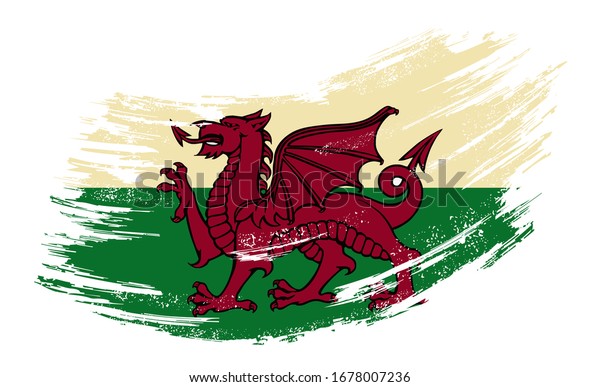 Welsh flag brush stroke grunge background.\
Raster version.
