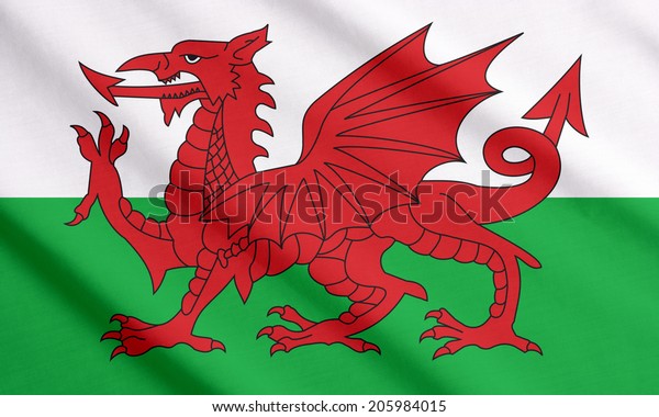 Welsh flag\
waving
