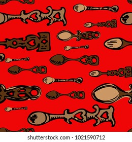 Welsh Love Spoons Hand Drawn Repeating Pattern