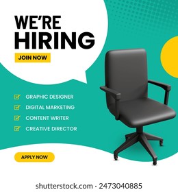 We're hiring desgin concept with 3D office chair. Join our team poster, job vacancies template - Powered by Shutterstock